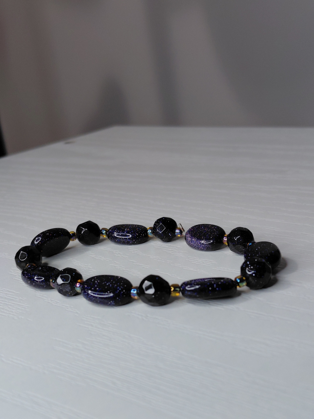 Handmade Elegant Blue Goldstone Beaded Stretch Bracelet - Women Jewelry 7 Inches